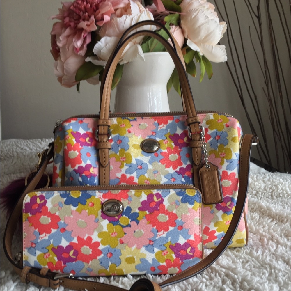 Floral Coach Purse & Wallet Set